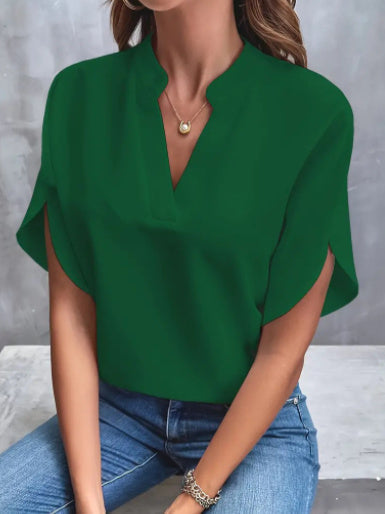 Women’s Casual Short Sleeve Chiffon Shirt – Summer V-Neck Blouse hanyelevate