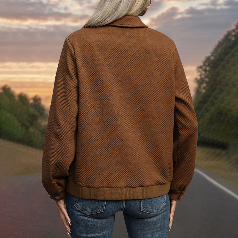 Women’s Solid Brown Loose Fit Long Sleeve Top – Polyester Casual Blouse S–XL