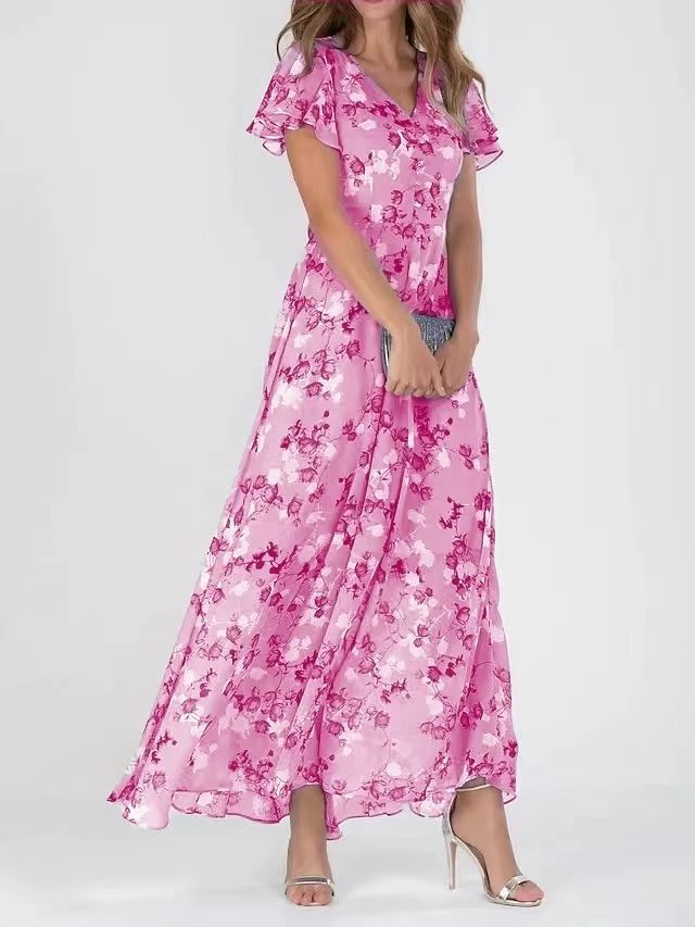 Women’s Casual Floral Dress – Short Sleeve Ruffle Summer Beach Dress hanyelevate