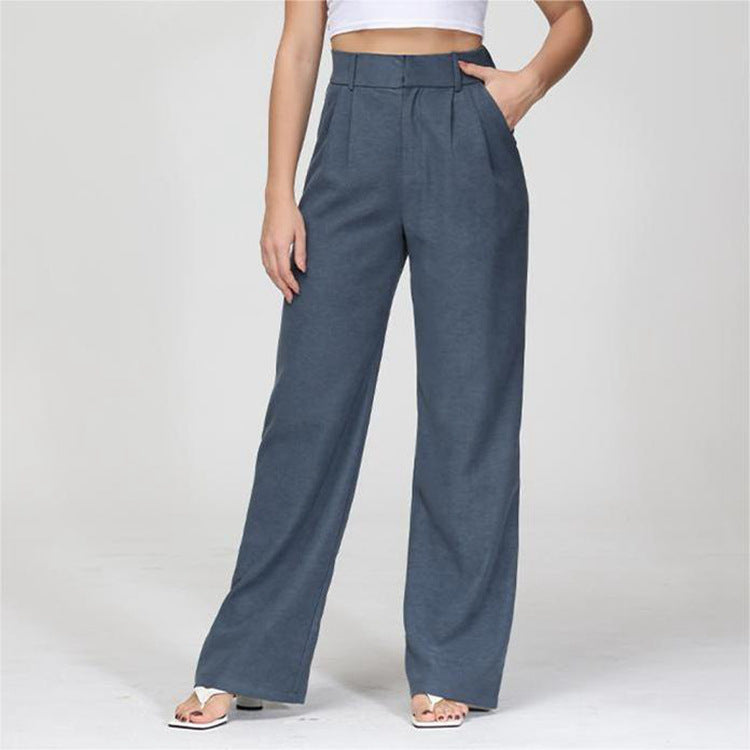High Waist Straight Trousers With Pockets Wide Leg Casual Pants For Women hanyelevate