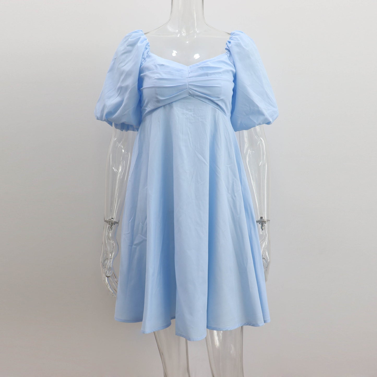 Women’s Puff Sleeve Cotton Dress – High Waist Short Sleeve Summer Outfit | S–L | White, Black, Rose Red, Green, Light Blue