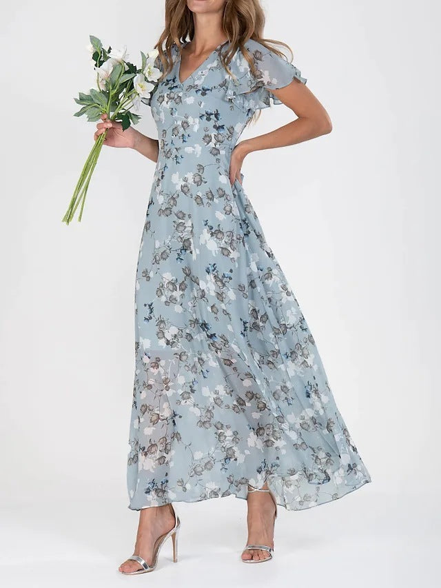 Women’s Casual Floral Dress – Short Sleeve Ruffle Summer Beach Dress hanyelevate