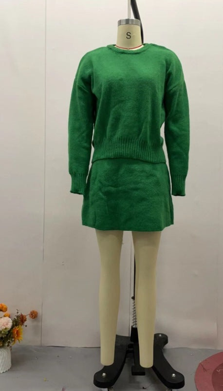 Women’s 2-Piece Sweater Skirt Set – Knit Long Sleeve Pullover & High Waist Mini Skirt hanyelevate