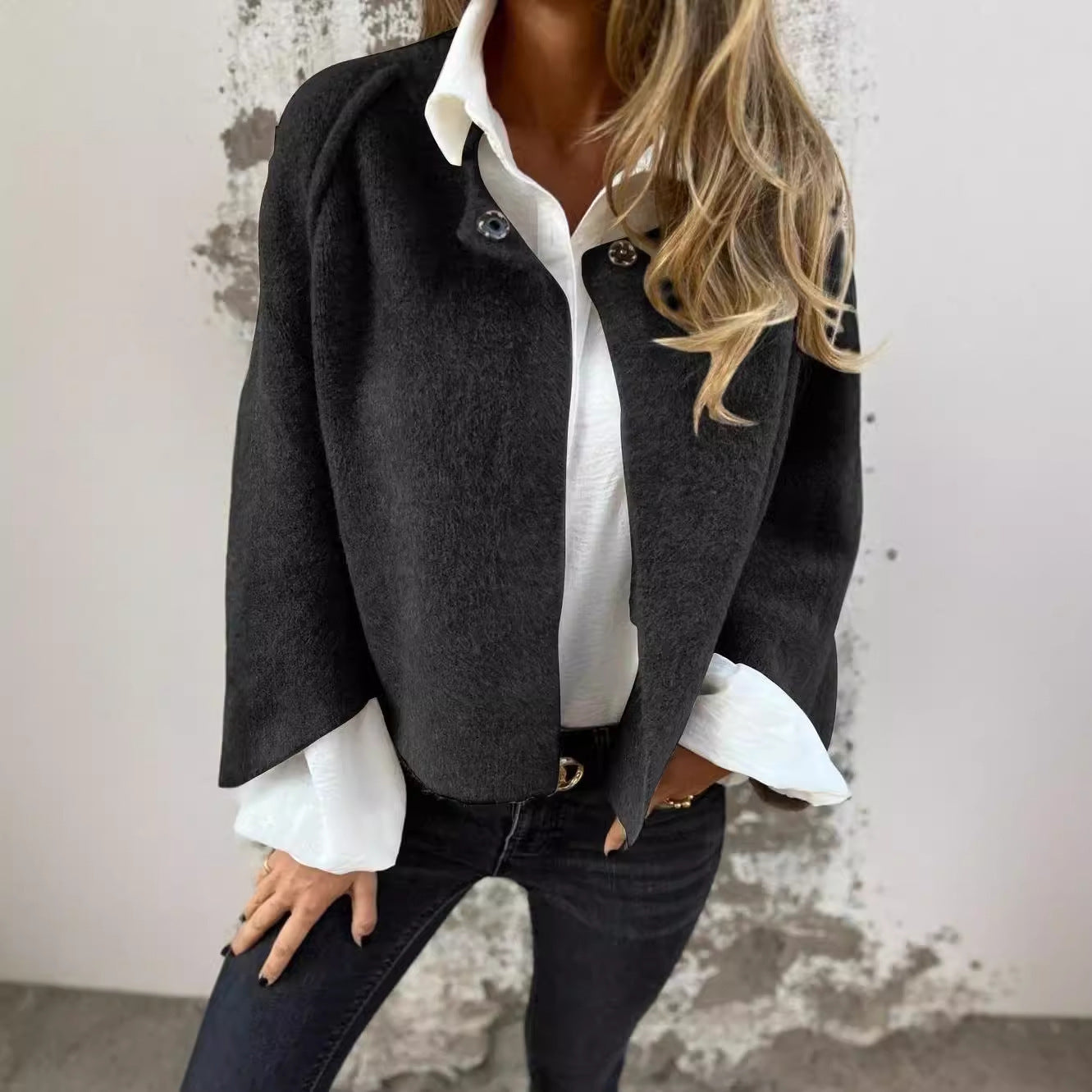 Autumn Winter Cashmere Batwing Sleeve Cardigan – Women’s Loose Fit Short Coat hanyelevate