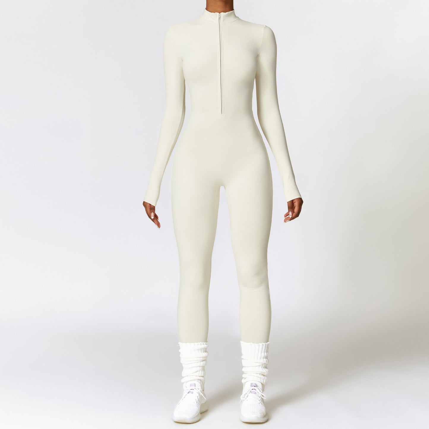 Women’s Warm Long-Sleeve Zipper Jumpsuit – Breathable Yoga & Fitness Bodysuit hanyelevate