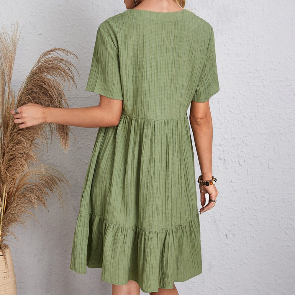 Women’s V-Neck Short Sleeve Summer Dress – Casual Loose Ruffled Beach Dress hanyelevate