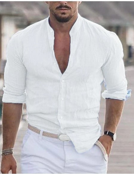 Casual Men’s Button Shirt – Long Sleeve Solid Color Shirt for Daily Wear hanyelevate