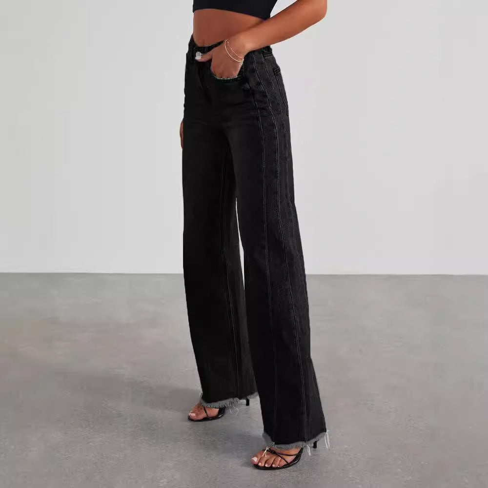 Stylish Women’s High Waist Jeans – Slim Fit and Wide Leg with Functional Pockets hanyelevate