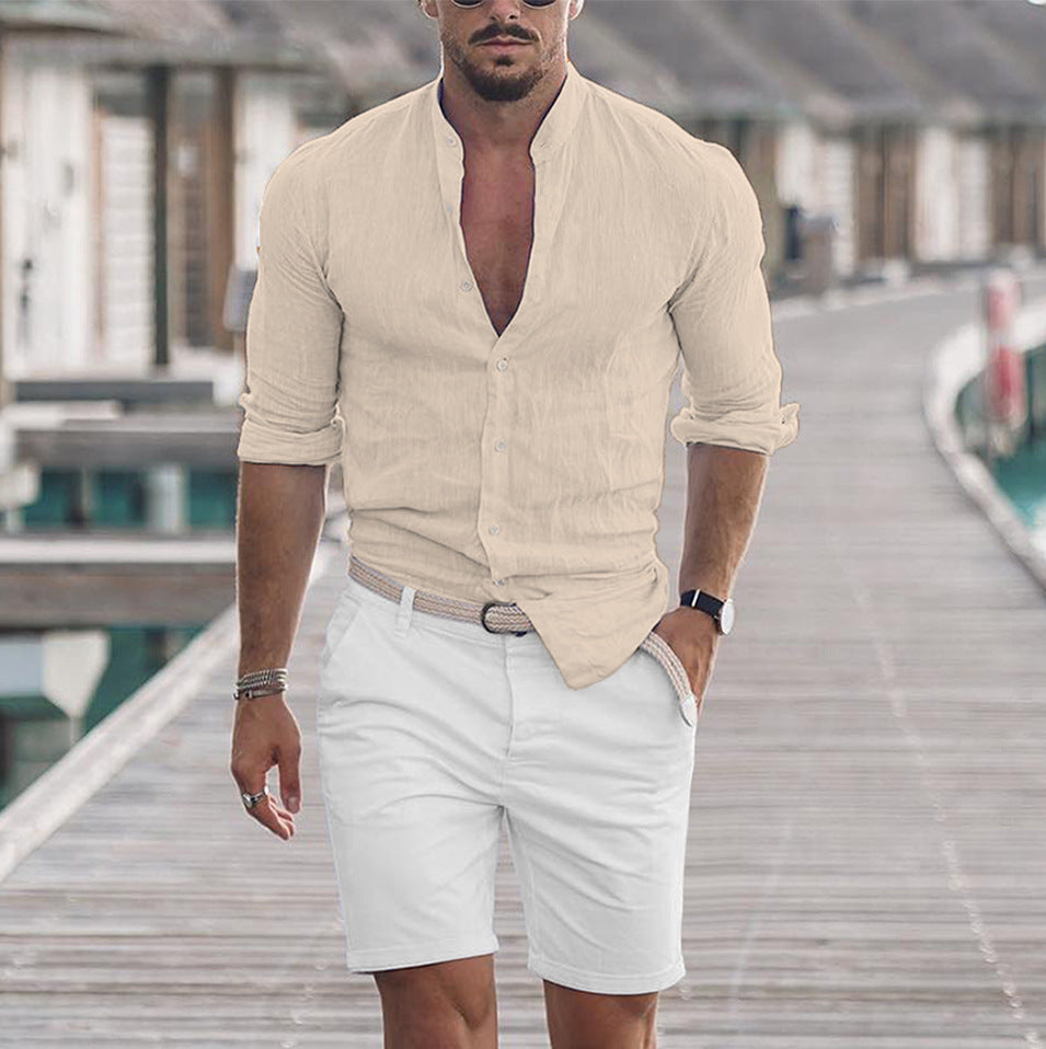 Casual Men’s Button Shirt – Long Sleeve Solid Color Shirt for Daily Wear hanyelevate