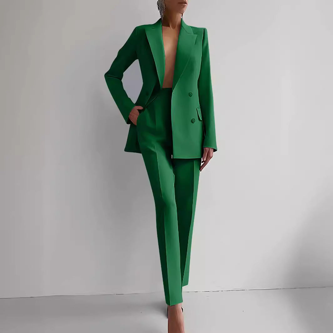 Women’s Casual Fashion Business Suit – Long Sleeve Single-Breasted Jacket & Slim Fit Trousers hanyelevate