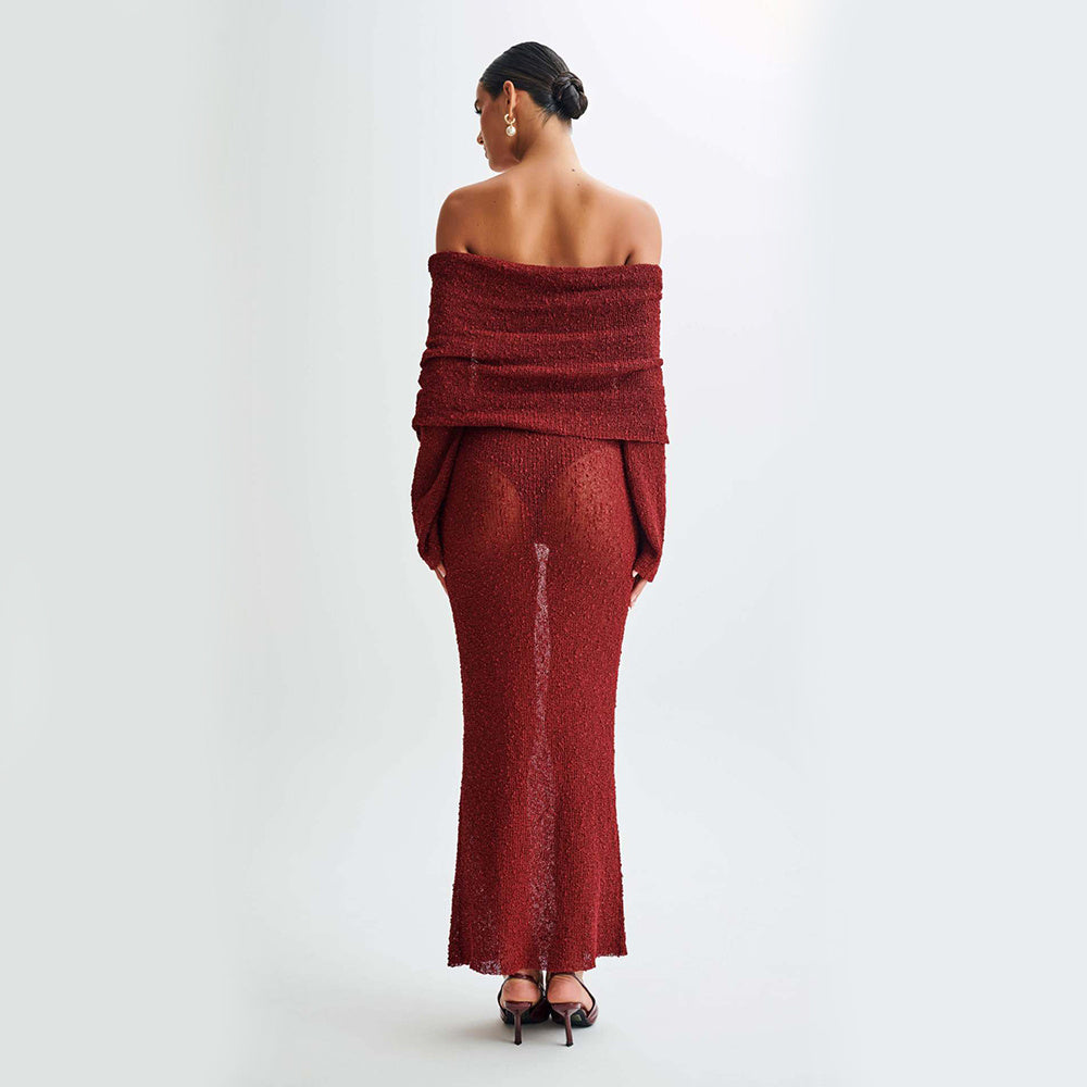 New Long-Sleeved One-Shoulder Knitted Dress – Perfect for Beach and Vacation hanyelevate