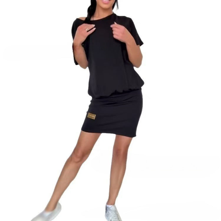Casual Knitted Short Sleeve Dress – Women’s Sporty Summer T-Shirt Dress hanyelevate
