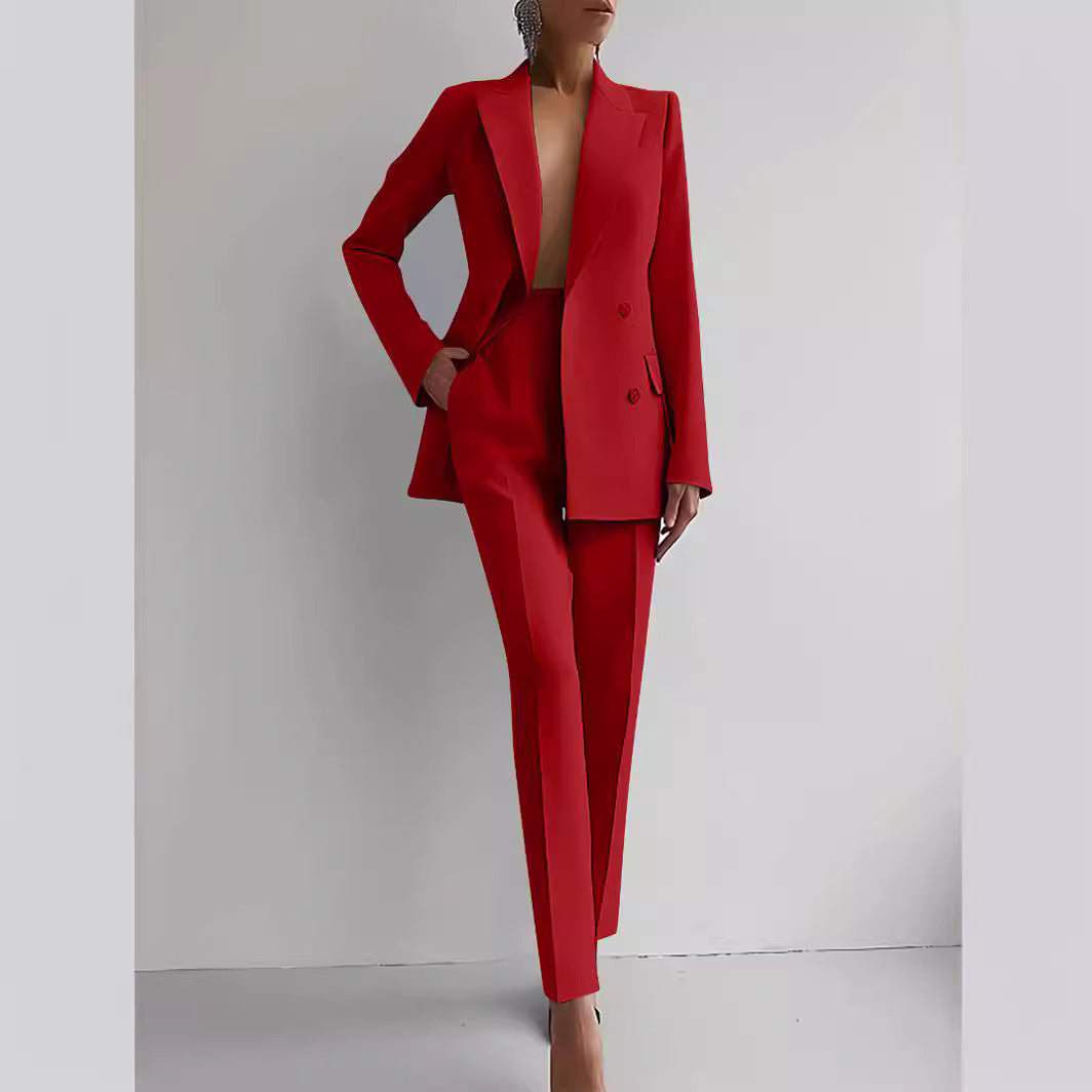 Women’s Casual Fashion Business Suit – Long Sleeve Single-Breasted Jacket & Slim Fit Trousers hanyelevate