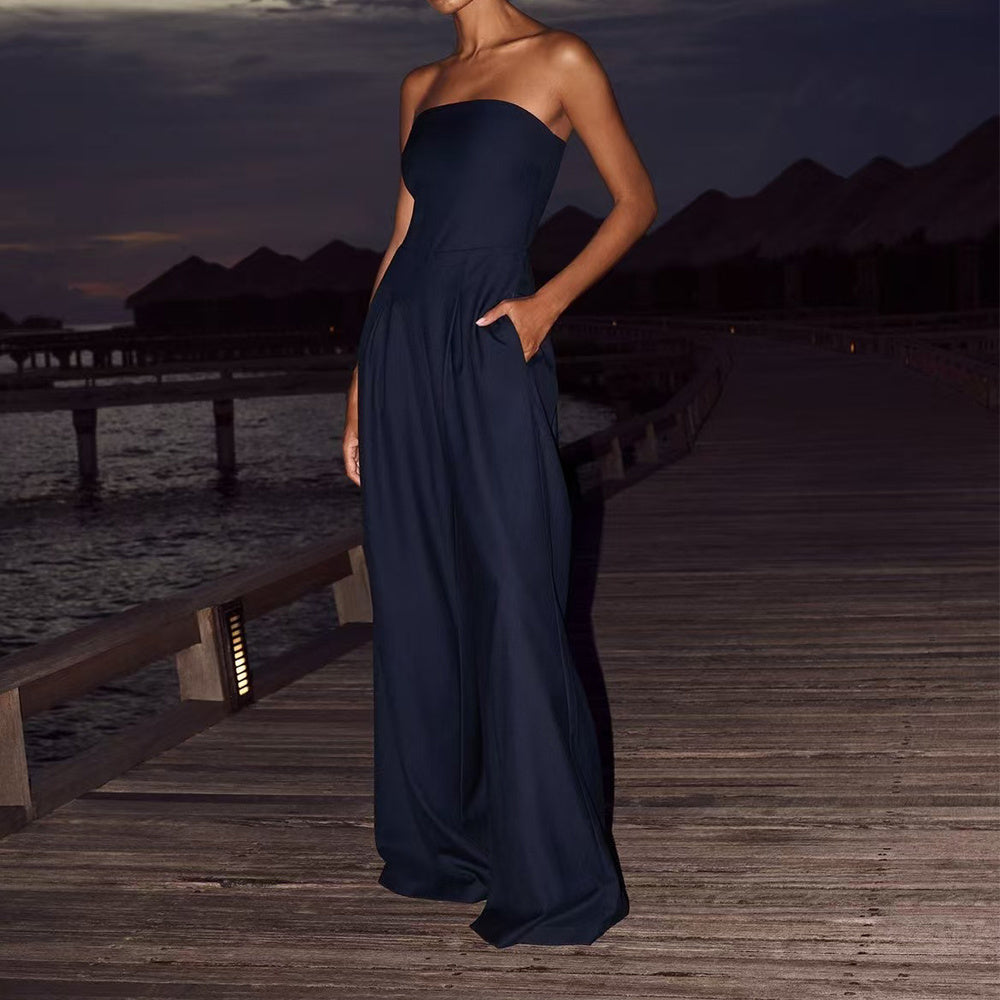 Loose Tube-top Jumpsuit Ins Fashion Backless Wide Leg Long Pants Overalls Women's Clothing hanyelevate