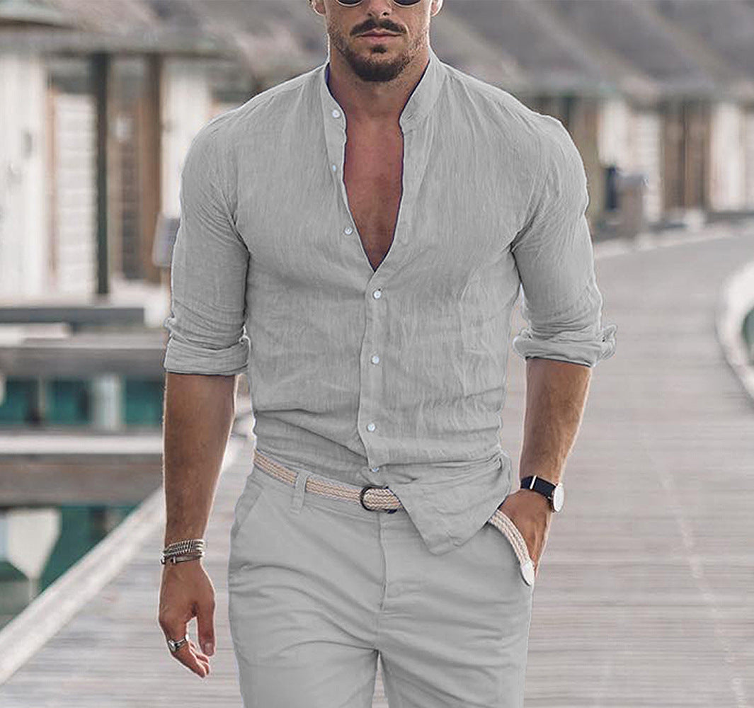 Casual Men’s Button Shirt – Long Sleeve Solid Color Shirt for Daily Wear hanyelevate