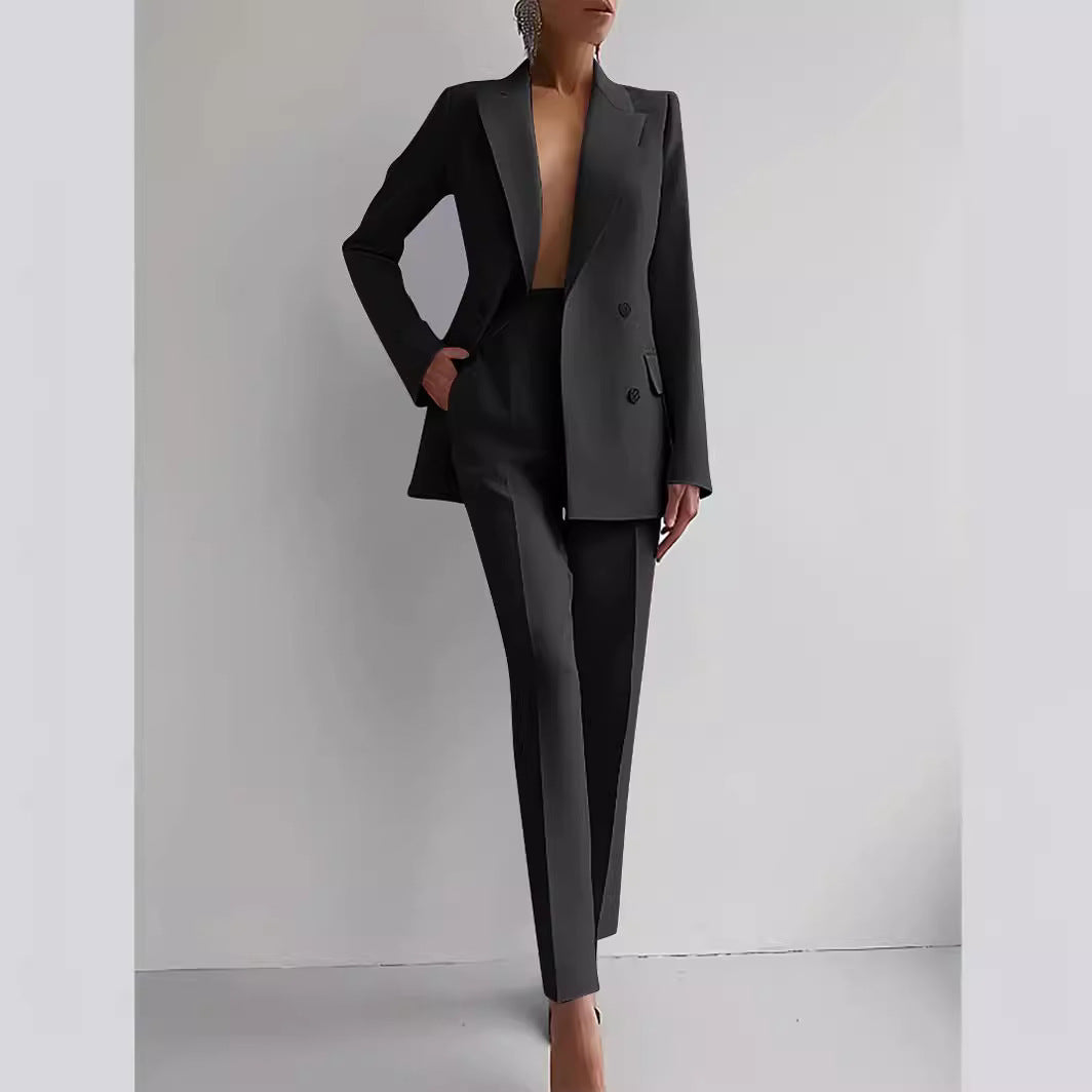 Women’s Casual Fashion Business Suit – Long Sleeve Single-Breasted Jacket & Slim Fit Trousers hanyelevate