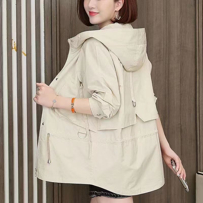 Women’s Casual Zipper Jacket – Loose Fit Long Sleeve Coat with Pockets | Polyester | Black, Khaki, Milky White, Ginger Yellow