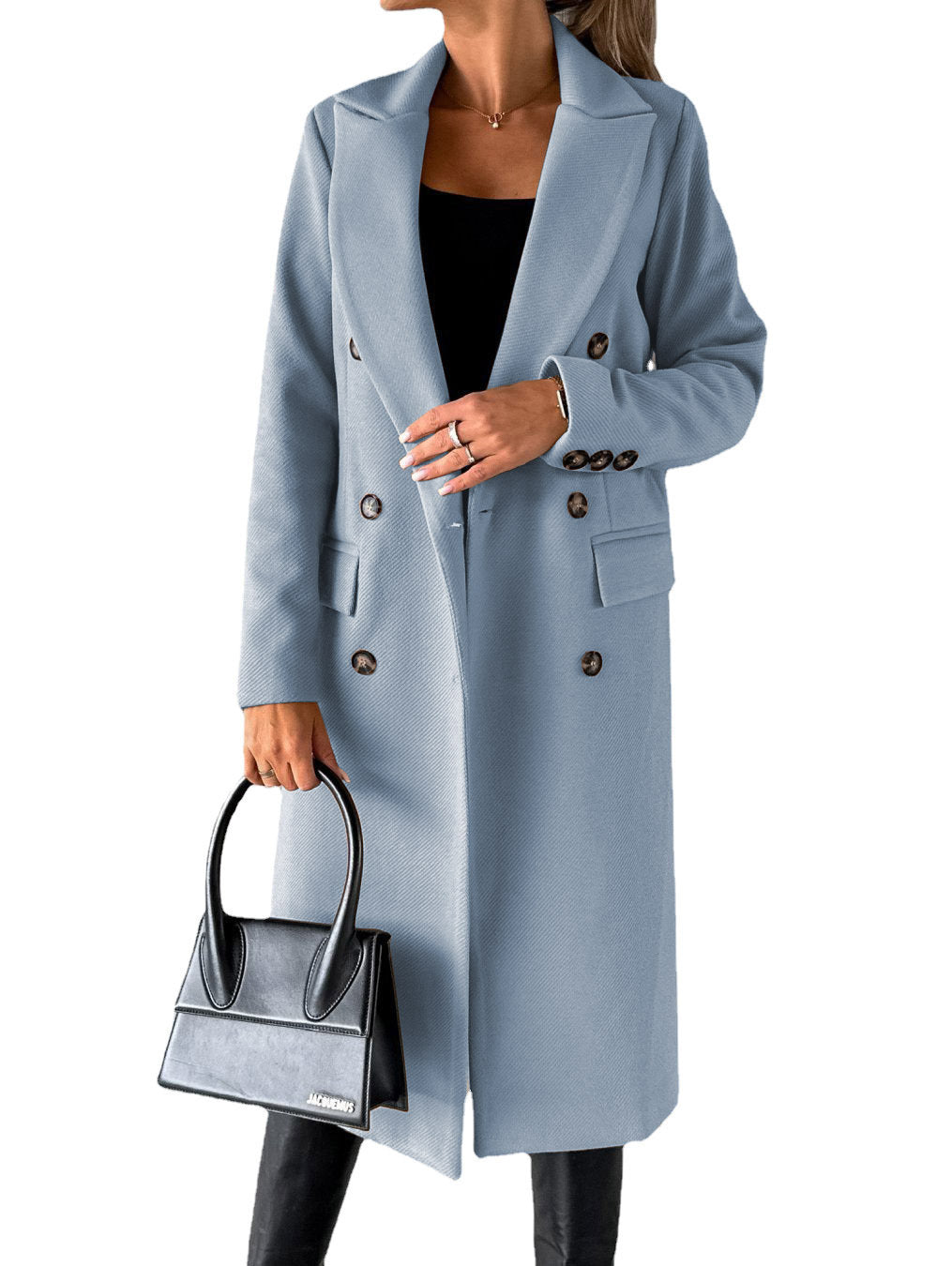Women’s Double-Breasted Long Coat – Slim Fit Lapel Winter Jacket with Long Sleeves hanyelevate