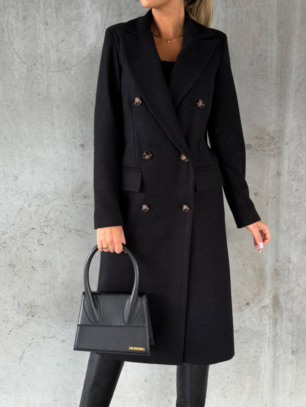 Women’s Double-Breasted Long Coat – Slim Fit Lapel Winter Jacket with Long Sleeves hanyelevate