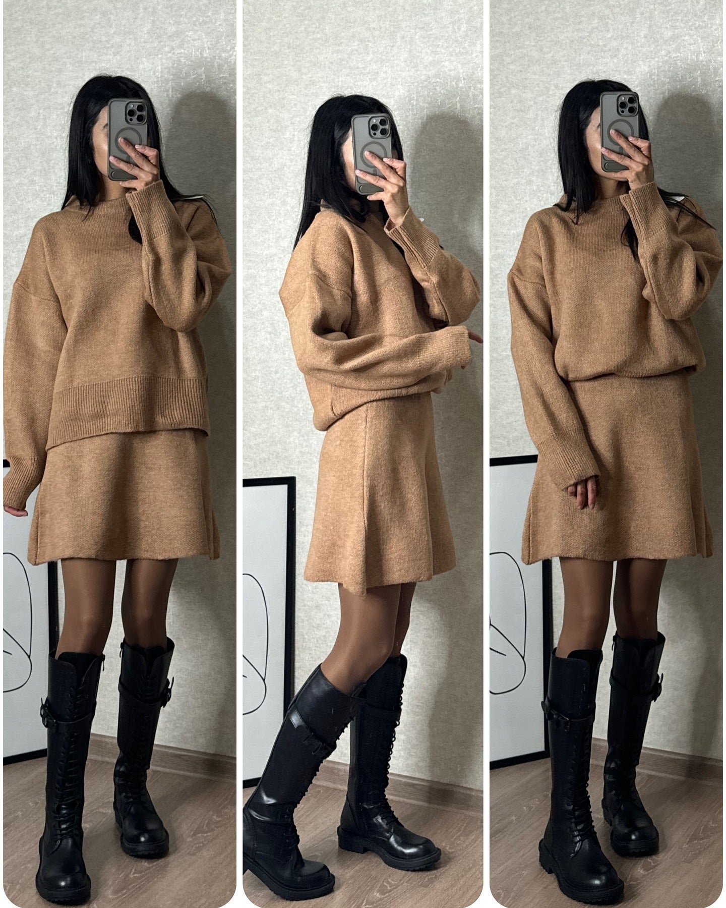 Women’s 2-Piece Sweater Skirt Set – Knit Long Sleeve Pullover & High Waist Mini Skirt hanyelevate