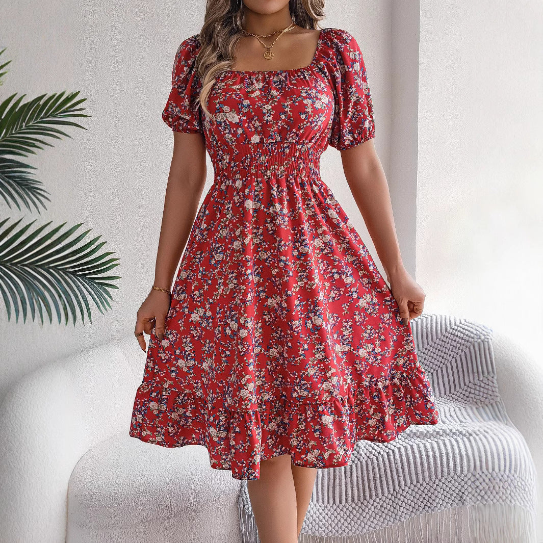 Summer Fashion Ruffle Dress – Women’s Floral Print Square Neck Dress hanyelevate