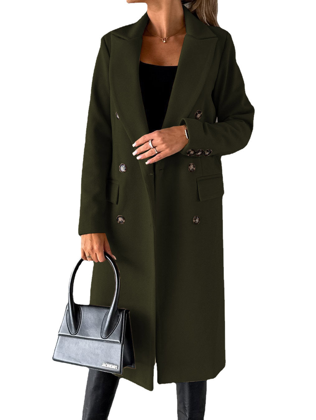 Women’s Double-Breasted Long Coat – Slim Fit Lapel Winter Jacket with Long Sleeves hanyelevate