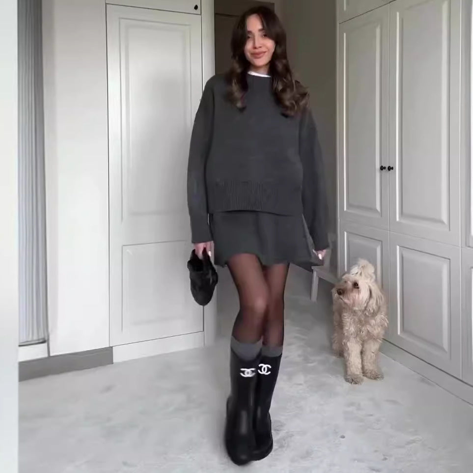 Women’s 2-Piece Sweater Skirt Set – Knit Long Sleeve Pullover & High Waist Mini Skirt hanyelevate