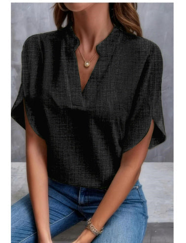 Women’s Casual Short Sleeve Chiffon Shirt – Summer V-Neck Blouse hanyelevate
