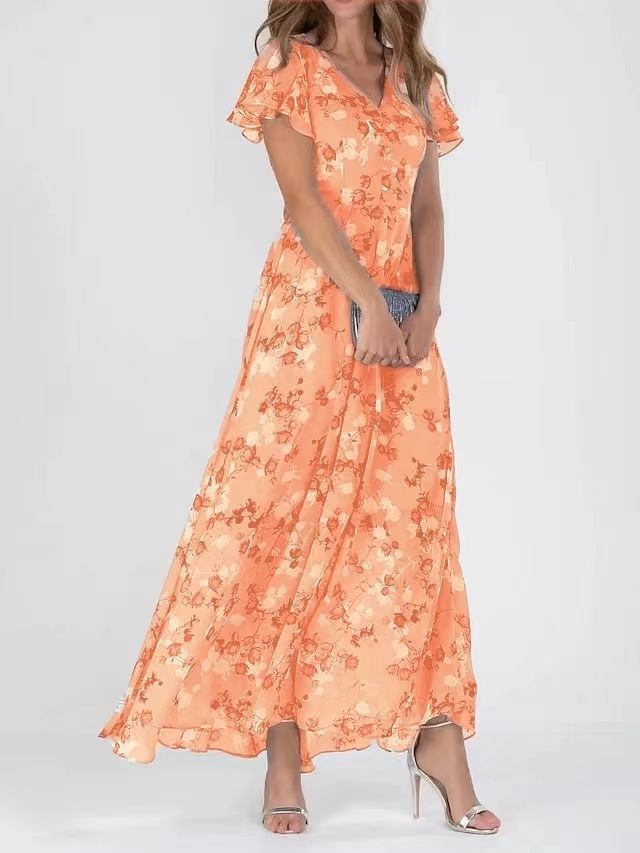 Women’s Casual Floral Dress – Short Sleeve Ruffle Summer Beach Dress hanyelevate