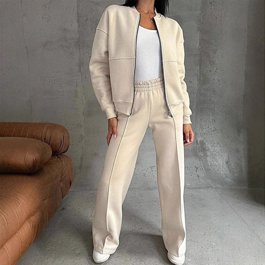 Women’s Activewear Set – Zipper Jacket with Wide Leg Pants Sports Suit hanyelevate