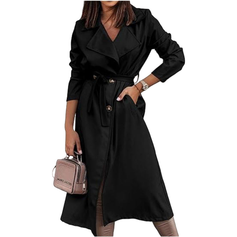 Women's Coat Plus Size Trench Coat Tie-front Top hanyelevate