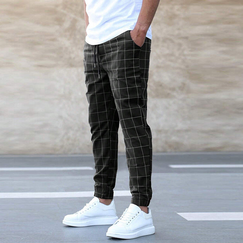 Fashion Plaid Print Pants Casual Drawstring Trousers Men's Clothing hanyelevate