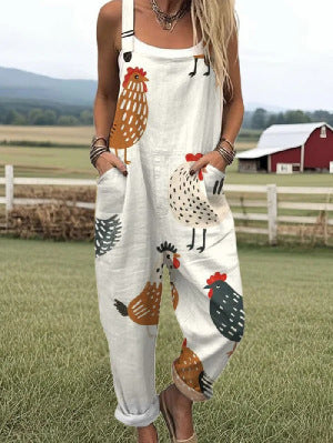 Women's Digital Print Summer Suspender Trousers – Buttoned Casual Overalls hanyelevate