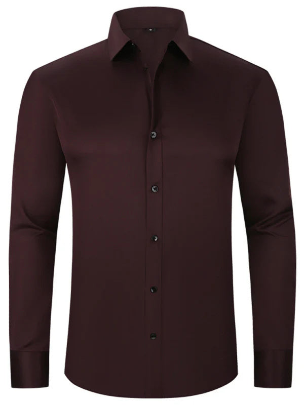 Men’s Fashion Slim Fit Solid Shirt – Long Sleeve Lapel Button Office Business Top hanyelevate