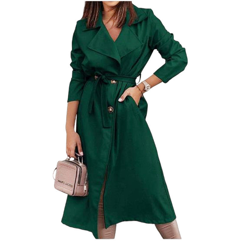 Women's Coat Plus Size Trench Coat Tie-front Top hanyelevate