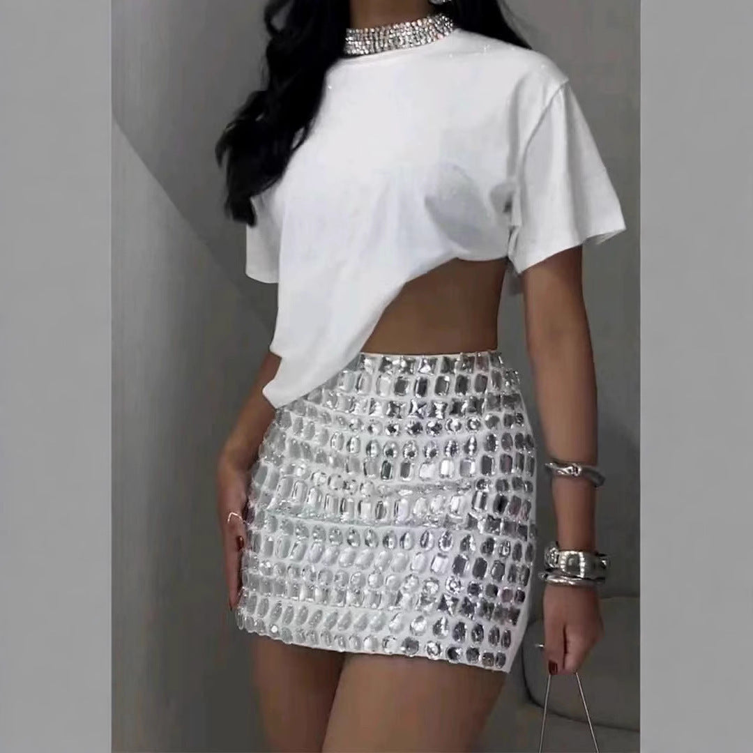 Women’s Street Fashion Spandex Top – White & Black | Long Sleeve Casual Wear