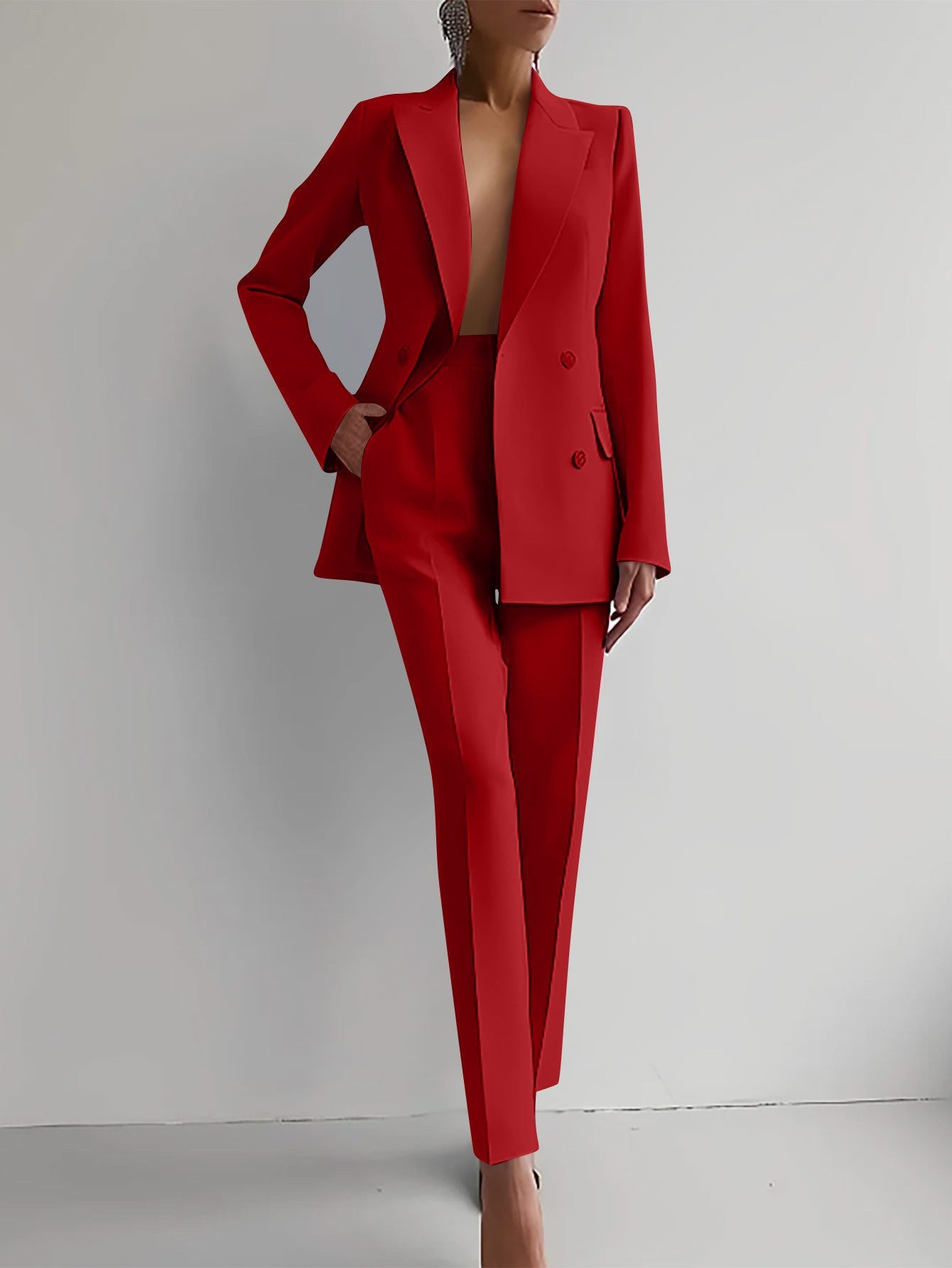 Women’s Casual Fashion Business Suit – Long Sleeve Single-Breasted Jacket & Slim Fit Trousers hanyelevate