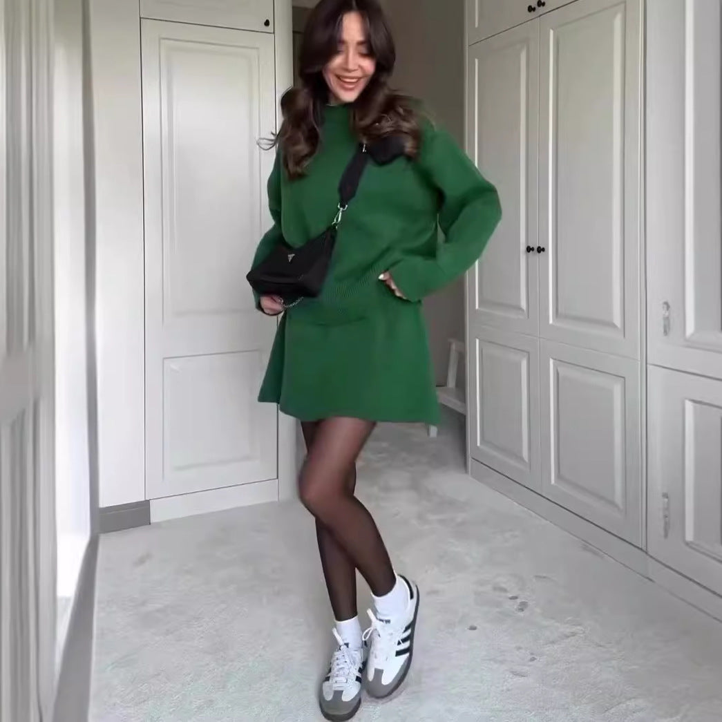 Women’s 2-Piece Sweater Skirt Set – Knit Long Sleeve Pullover & High Waist Mini Skirt hanyelevate