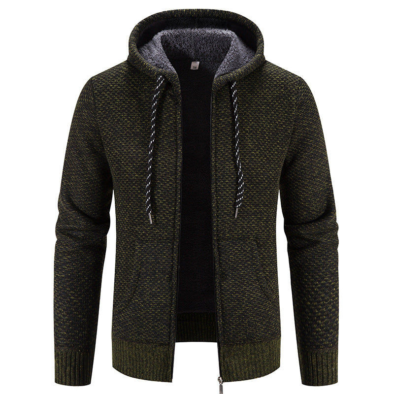 Winter Coat Zipper Closure Solid Color Long Sleeves Drawstring With Hat Keep Warm Casual Thicken Plush Sweater Coat For Daily hanyelevate
