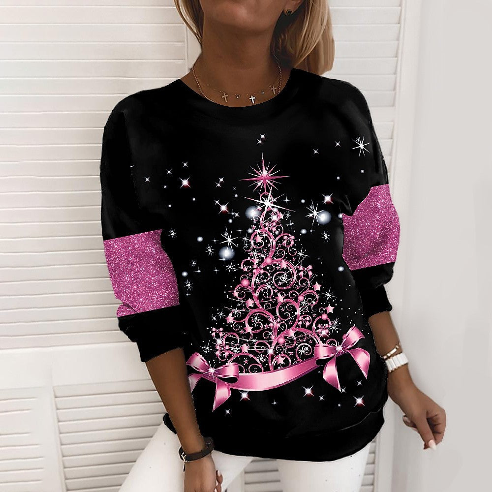 Christmas Sweater Women's 3D Digital Printing Pullover Jacket Fashion Casual Sweatshirt Long Sleeve Printed Round Neck Shirt Top Clothes hanyelevate