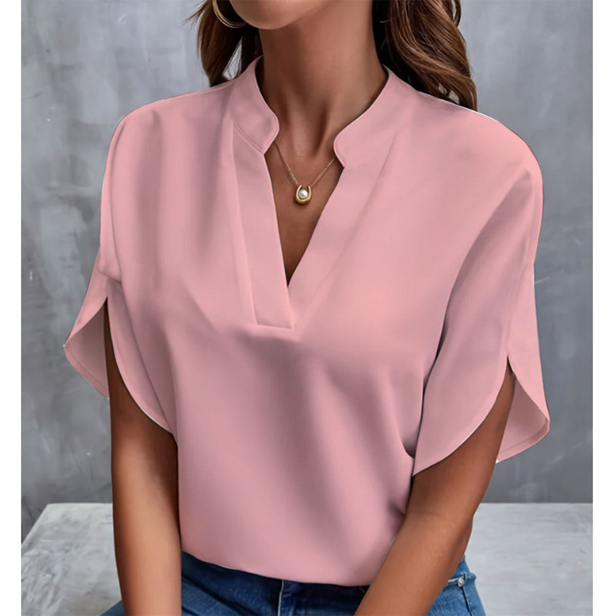 Women’s Casual Short Sleeve Chiffon Shirt – Summer V-Neck Blouse hanyelevate
