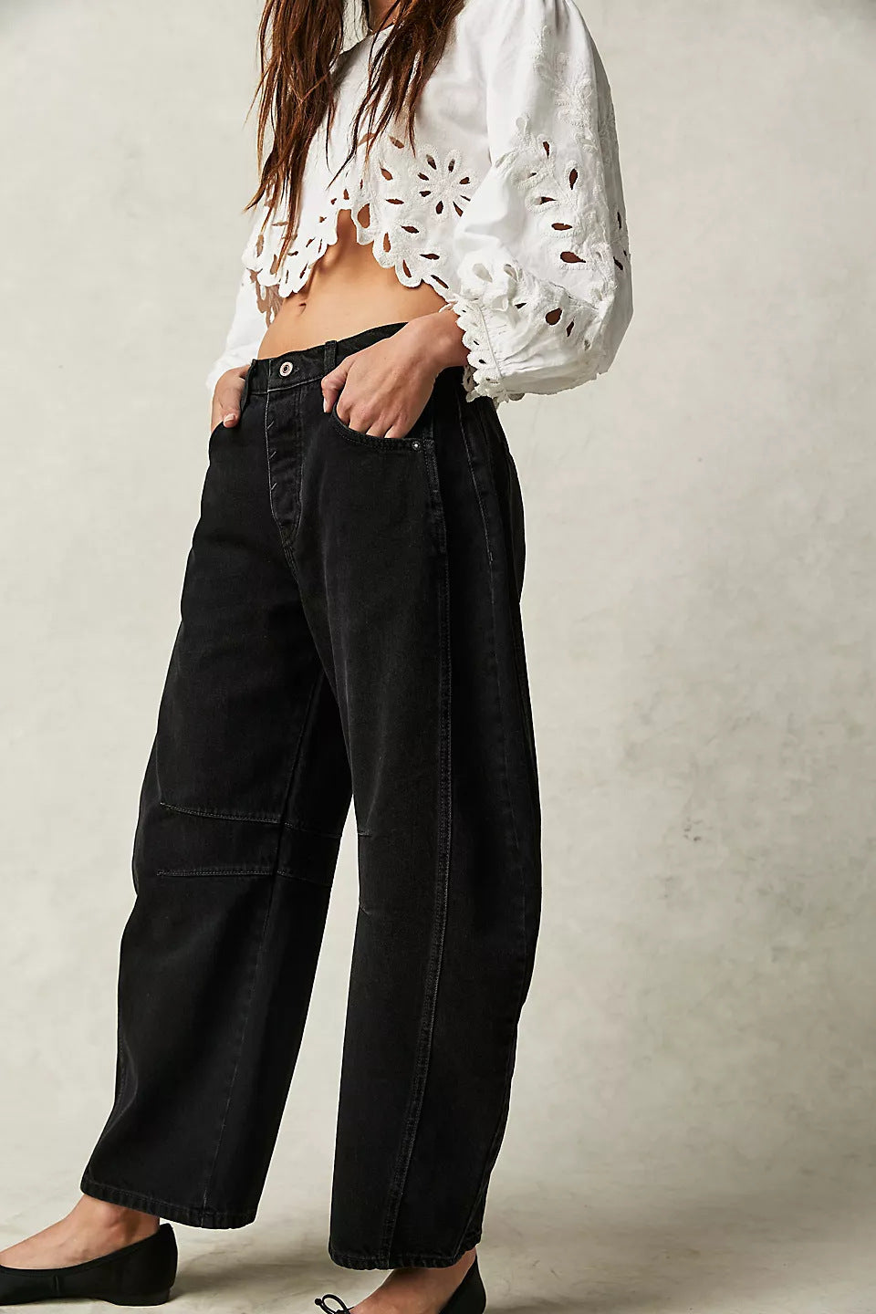 High Stretch Mid-Rise Barrel Jeans Fashion Wide Leg Shape Women Casual Baggy Mid Waist Denim Jeans hanyelevate