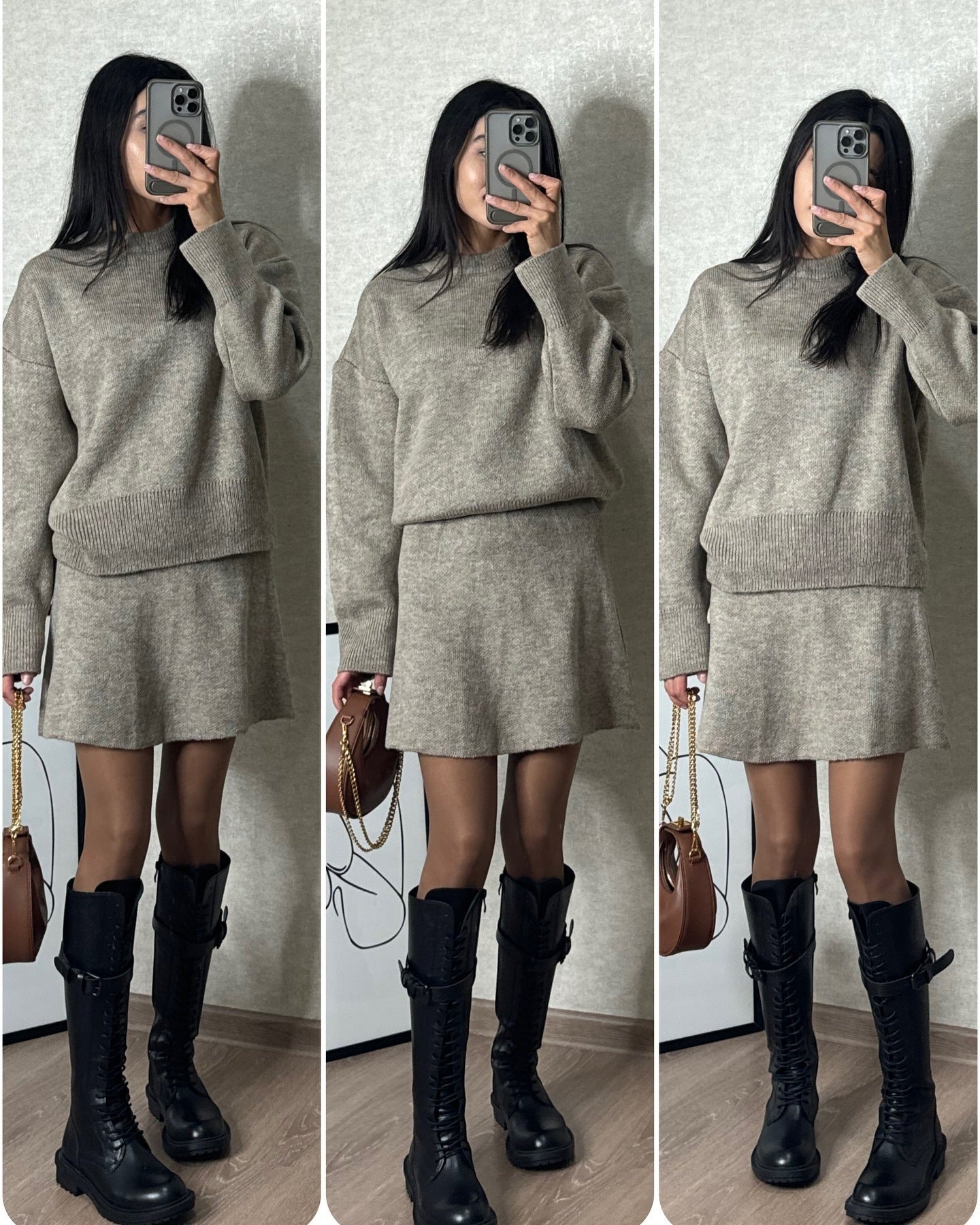 Women’s 2-Piece Sweater Skirt Set – Knit Long Sleeve Pullover & High Waist Mini Skirt hanyelevate