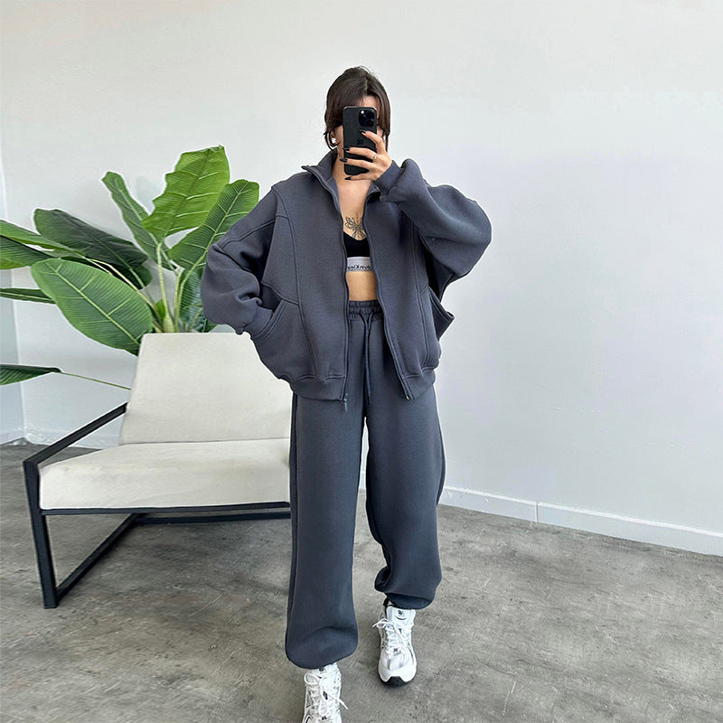 Stylish Women’s Activewear Set – Stand-up Collar Sports Suit with Jogger Pants hanyelevate
