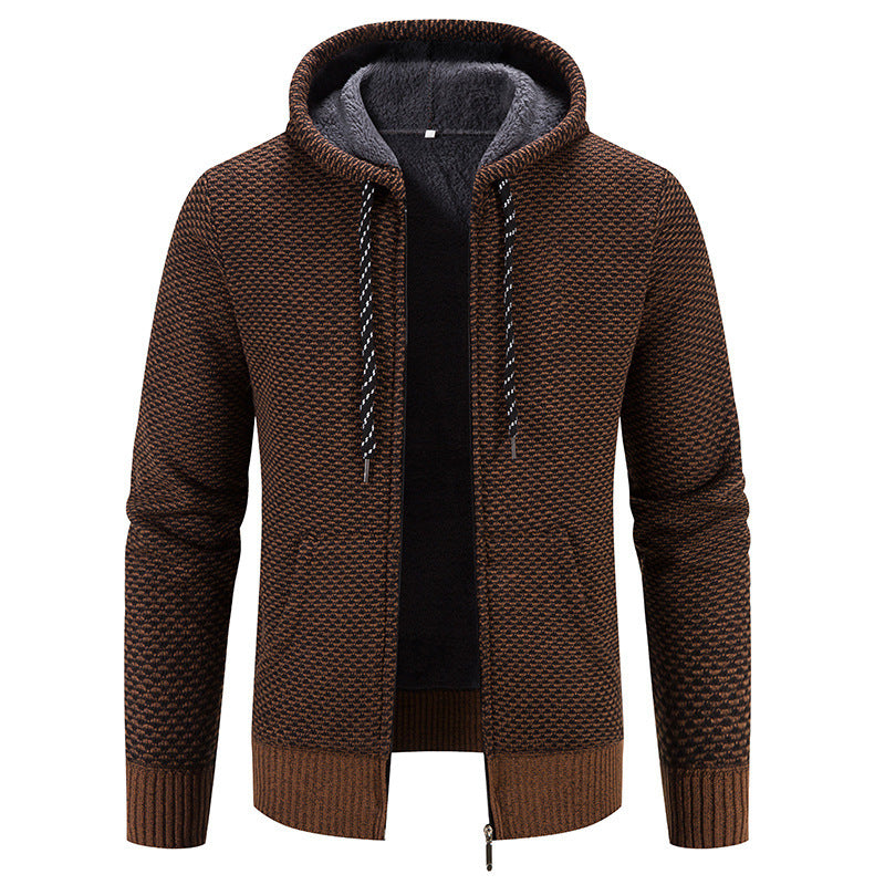 Winter Coat Zipper Closure Solid Color Long Sleeves Drawstring With Hat Keep Warm Casual Thicken Plush Sweater Coat For Daily hanyelevate