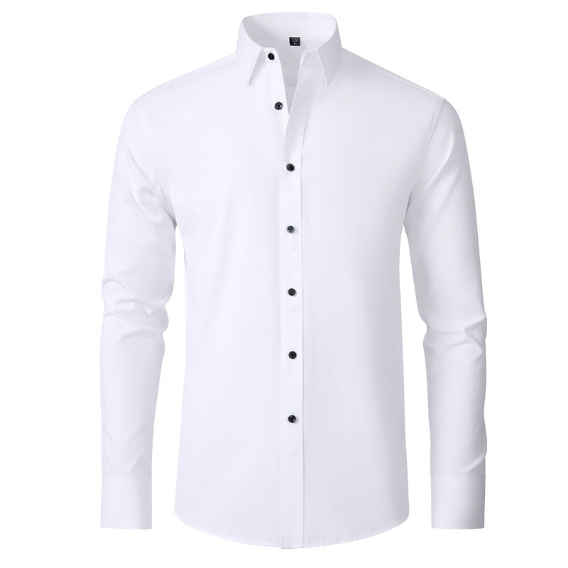 Men’s Fashion Slim Fit Solid Shirt – Long Sleeve Lapel Button Office Business Top hanyelevate