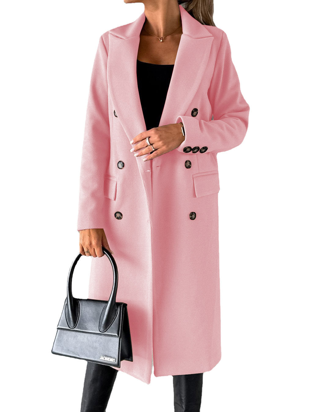 Women’s Double-Breasted Long Coat – Slim Fit Lapel Winter Jacket with Long Sleeves hanyelevate