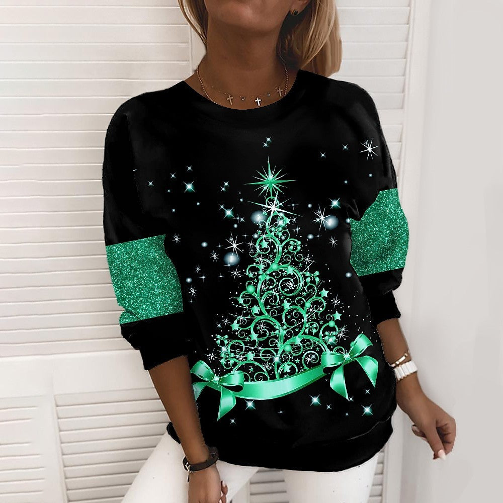 Christmas Sweater Women's 3D Digital Printing Pullover Jacket Fashion Casual Sweatshirt Long Sleeve Printed Round Neck Shirt Top Clothes hanyelevate