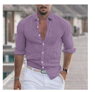 Casual Men’s Button Shirt – Long Sleeve Solid Color Shirt for Daily Wear hanyelevate