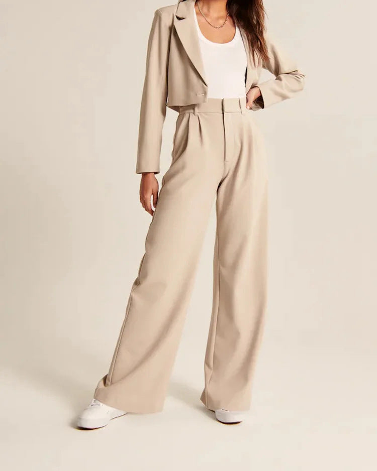 High Waist Straight Trousers With Pockets Wide Leg Casual Pants For Women hanyelevate